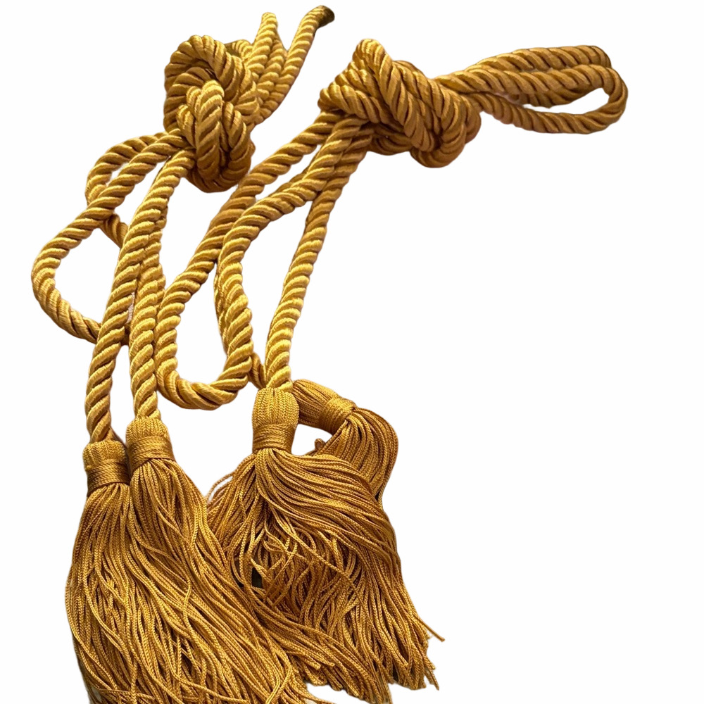Decorative Double twisted Antique Gold cord + tassels. 98” pre 6” tassels set 2